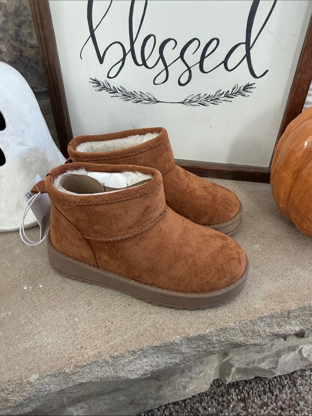 Kids Cozy Faux-Suede Ankle Boots in Brown